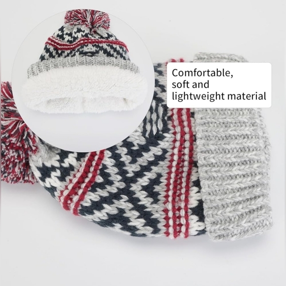 One Size Fits All Kids Knit Beanie Winter Hat With Pompom Unisex Fleece Lined - Picture 2 of 2